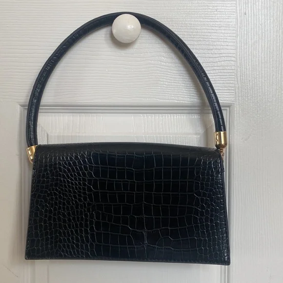 Black croc embossed shoulder bag - Picture 2 of 3
